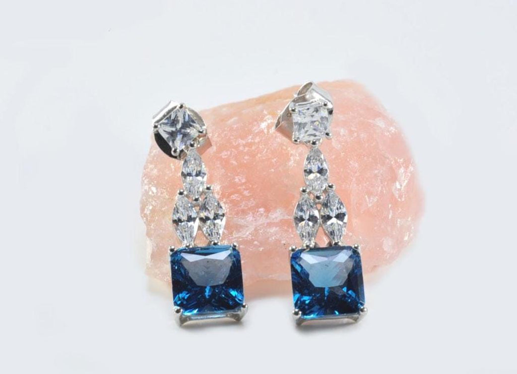 Handmade London Blue Topaz & Baguette Zircon Sterling Silver Earrings