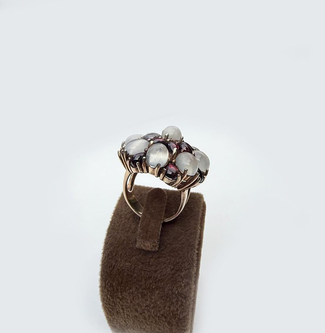 Handmade Garnet and Moonstone Sterling Silver Ring