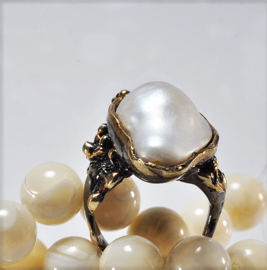 Handmade Pearl Silver Ring, Handcrafted Pearl Jewelry,Wedding Ring Gift, 925 Silver Pearl Ring,Gift for her