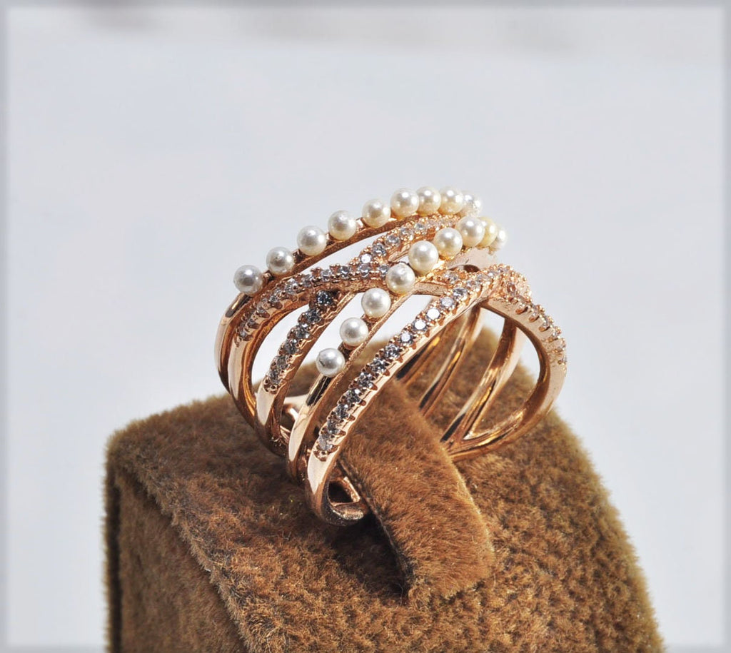 Handmade Pearl and Zircon Silver Ring, Handcrafted Pearl and Zircon Jewelry,Wedding Ring Gift, 925 Silver Pearl and Zircon Ring,Gift for her