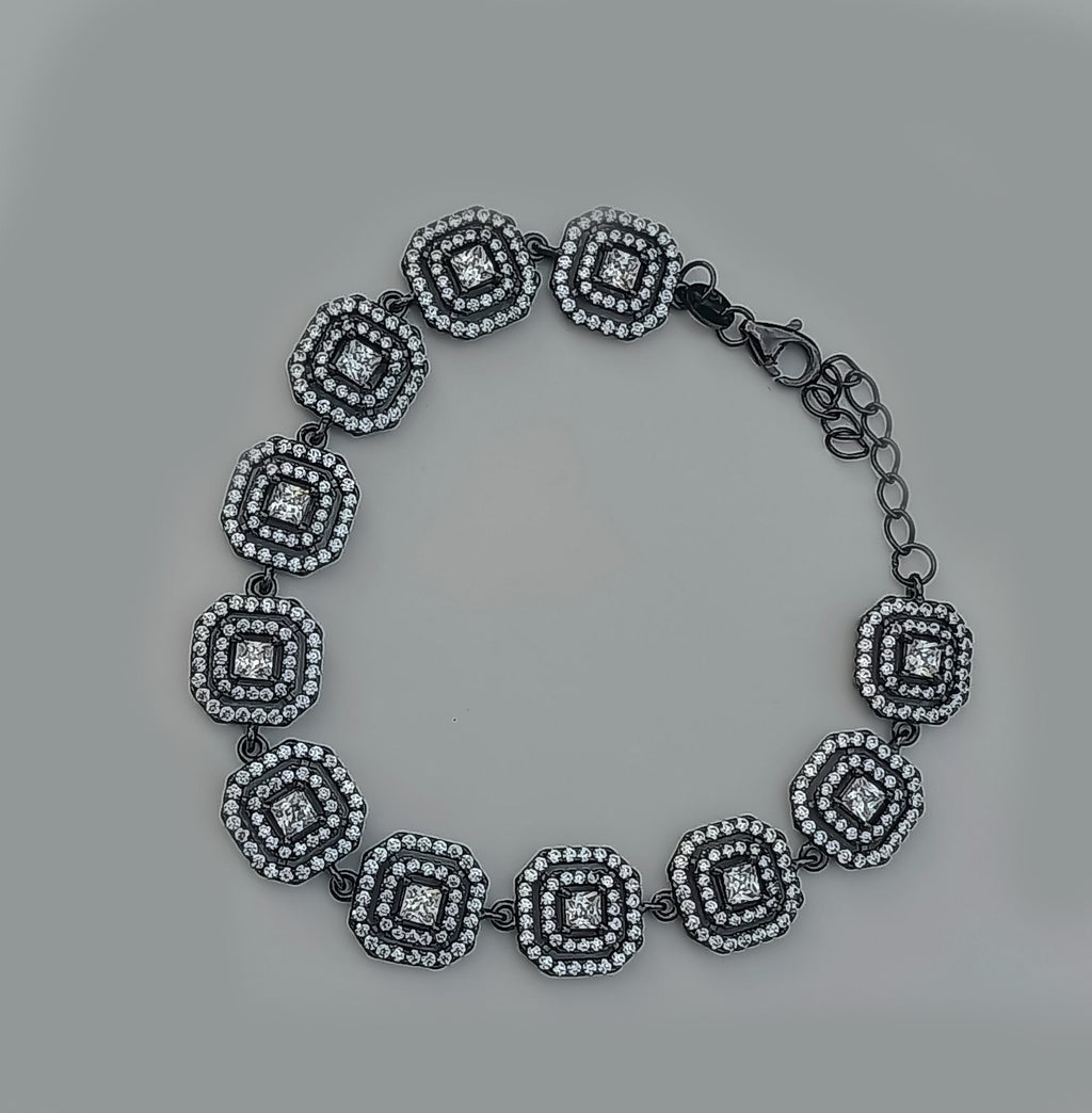 Handmade Zircon Gemstone Bracelet: Black Silver Jewelry Gift