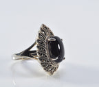 Handmade Onyx Marcasite Ring: 925 Sterling Silver Jewelry