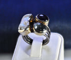 Handmade Genuine Natural Aquamarinee Amethyst Pearl Silver Gemstone Ring,Round Cut Jewelry Ring,Handcrafted,Artist Design