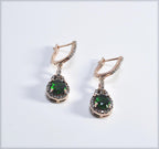 Handmade Emerald Zircon Rose Silver Drop Earrings