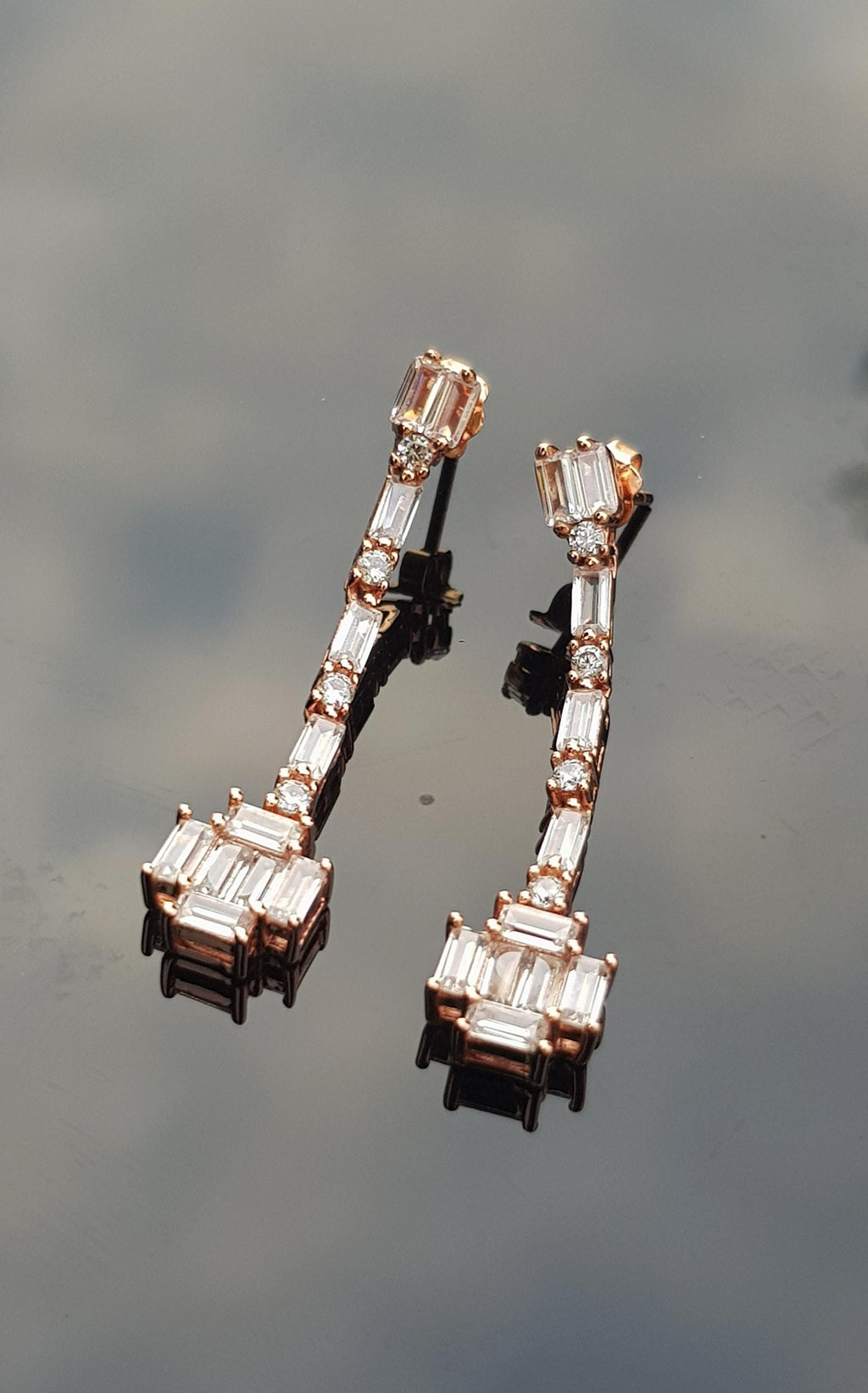 Handmade Genuine Zircon Rose Silver Earring, Handcrafted Zircon Earring Jewelry, Gift for Her