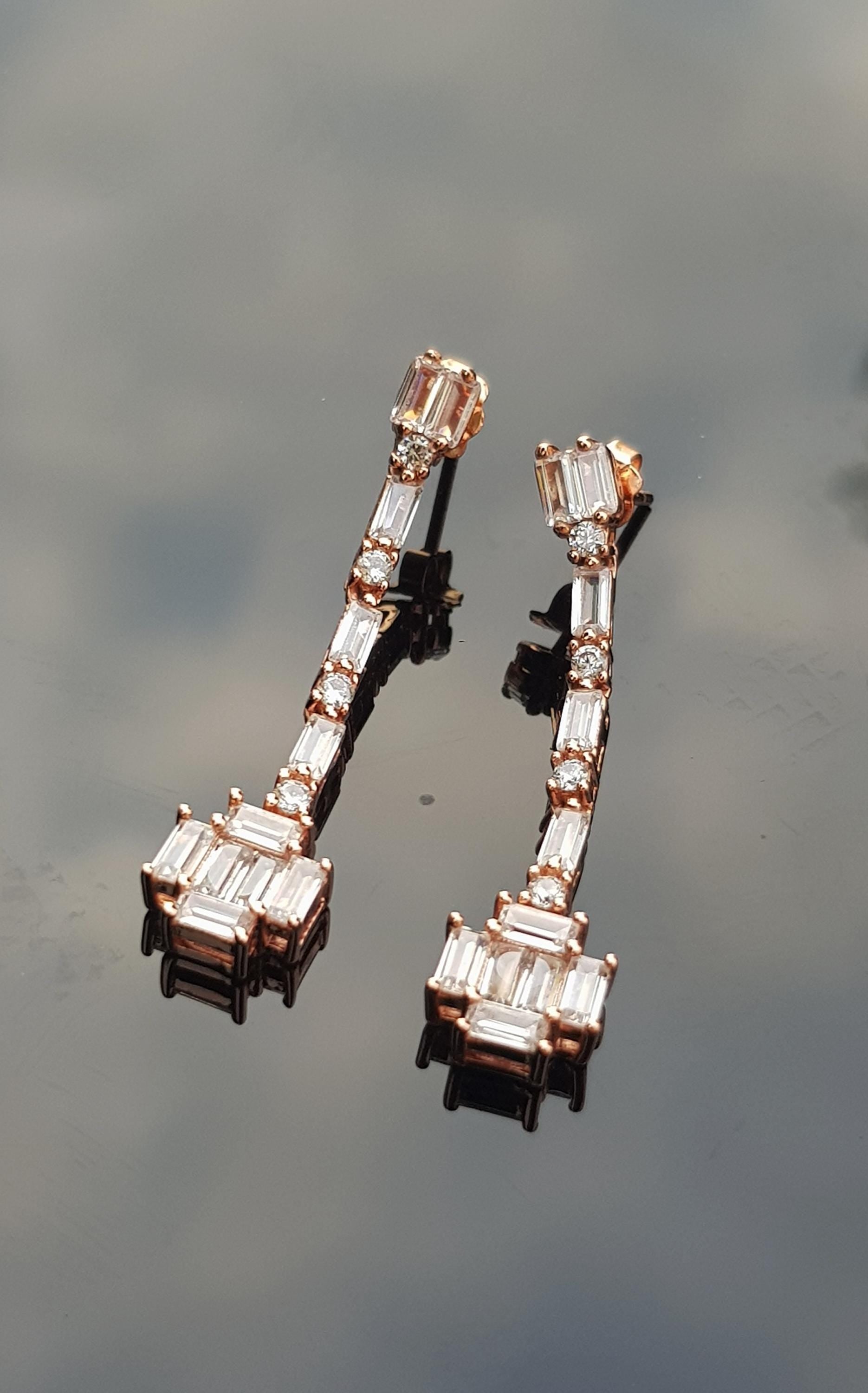 Handmade Genuine Zircon Rose Silver Earring, Handcrafted Zircon Earring Jewelry, Gift for Her