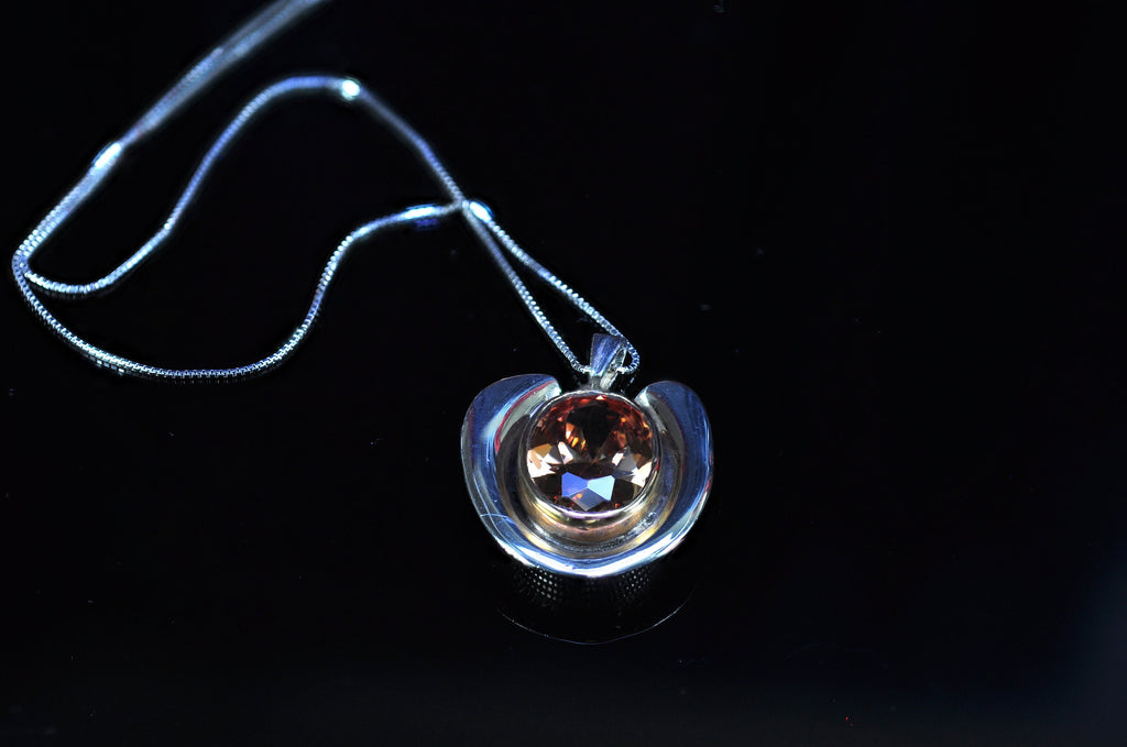 Handmade Genuine Citrine Silver Necklace, Handcrafted Citrine Gemstone Pendant,Gift for Her
