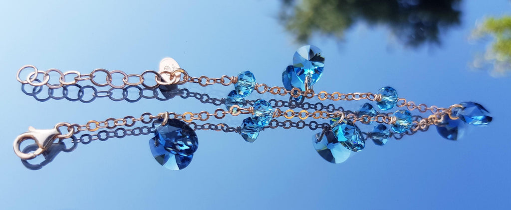 Handmade Genuine Aquamarine Rose Silver Bracelet, Handcrafted Aquamarine Bracelet Jewelry,Anniversary Gift for her