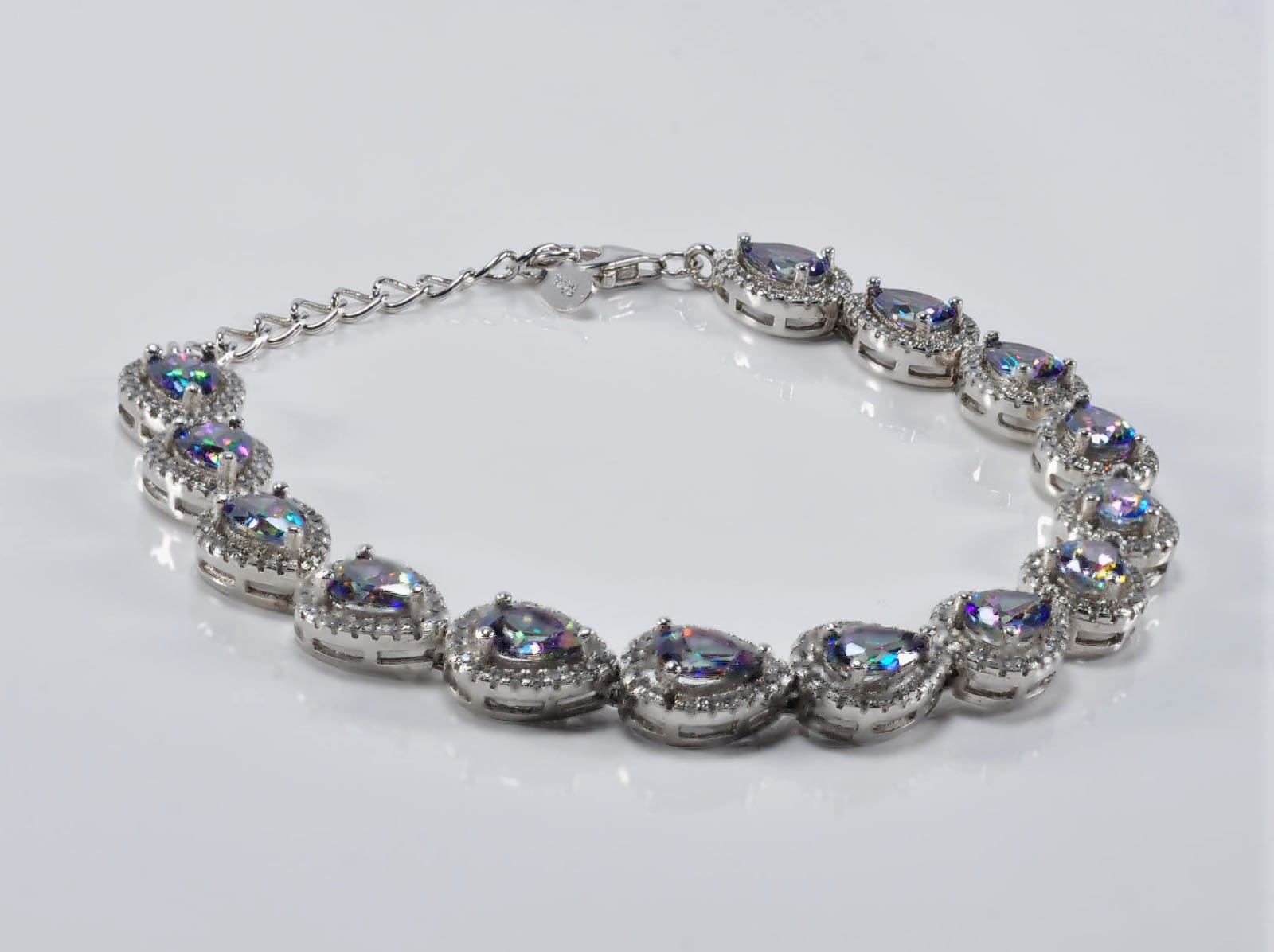 Handmade Genuine Mystic Topaz and Zircon Gemstone Silver Bracelet, Mystic Topaz and Zircon Bracelet Jewelry,Wedding Gift, Anniversary Gift