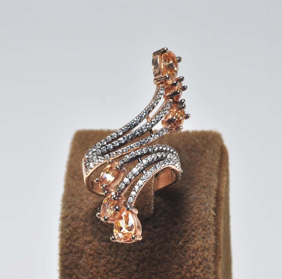 Handmade Citrine and Zircon Silver Ring, Handcrafted Citrine and Zircon Jewelry,Wedding Ring Gift, Rose Silver Band Ring,Gift for her