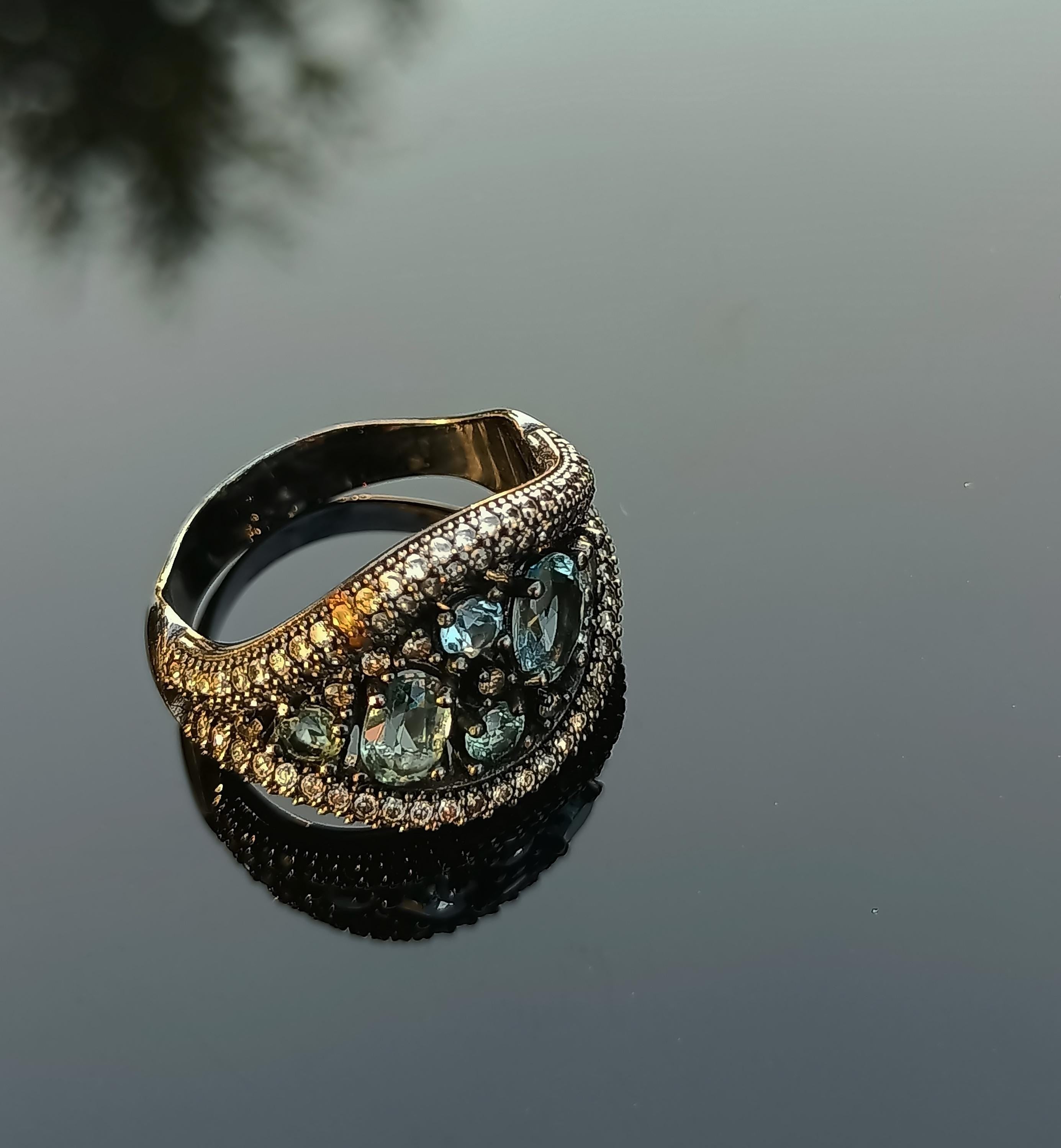 Handmade Aquamarine Black Silver Ring: Tranquility Stone Jewelry
