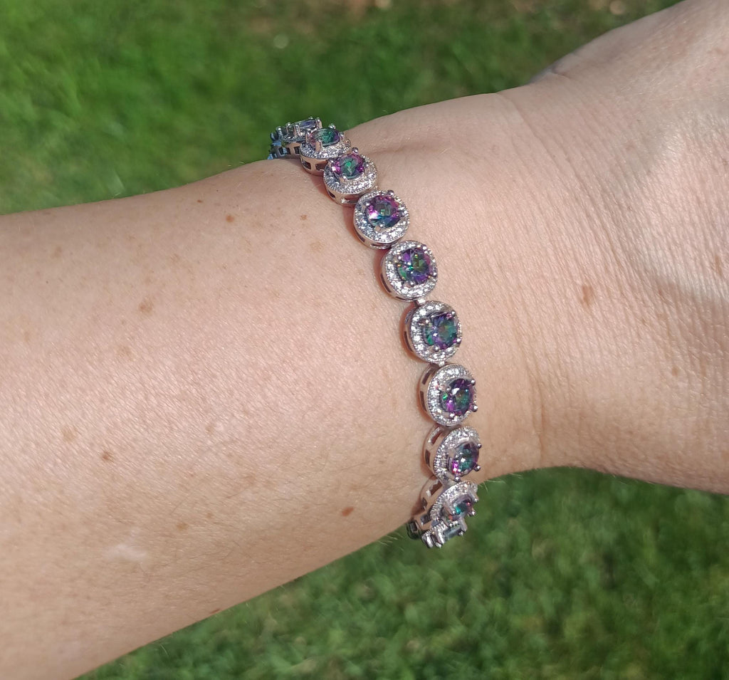Handmade Genuine Mystic Topaz and Zircon Gemstone Silver Bracelet, Mystic Topaz and Zircon Bracelet Jewelry,Wedding Gift, Anniversary Gift