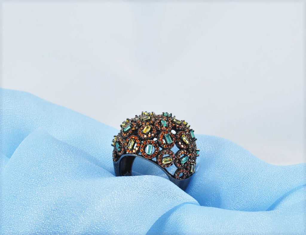 Handmade Aquamarine and Citrine Silver Ring, Handcrafted Aquamarine and Citrine Jewelry, Black Silver Band Aquamarine and Citrine Ring