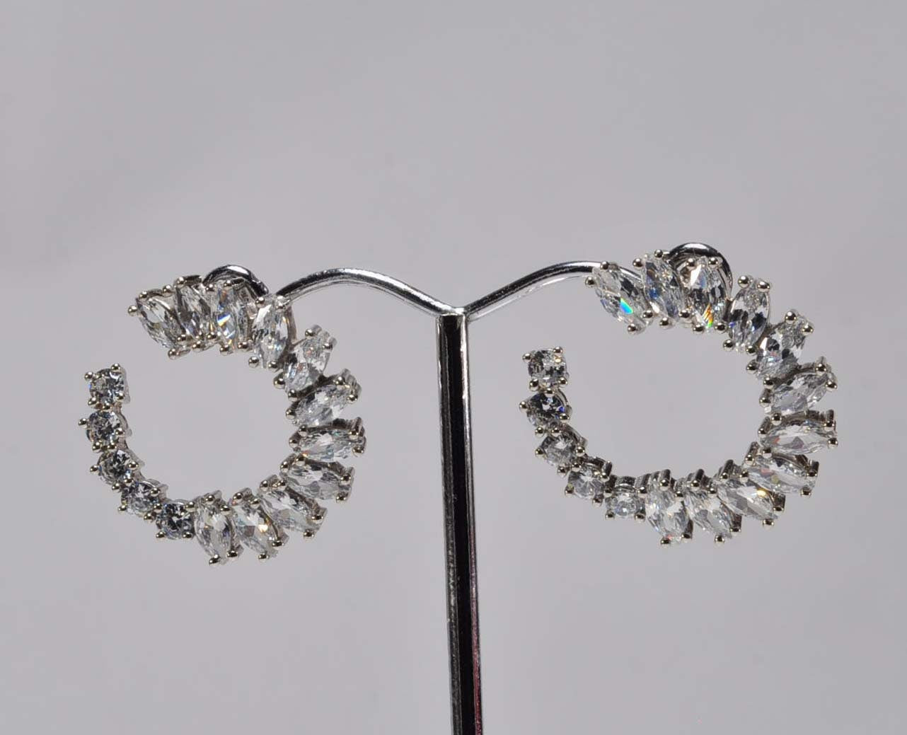 Handmade Sterling Silver Zircon Hoop Earrings, Anniversary Gift