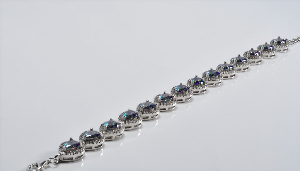 Handmade Genuine Mystic Topaz and Zircon Gemstone Silver Bracelet, Mystic Topaz and Zircon Bracelet Jewelry,Wedding Gift, Anniversary Gift
