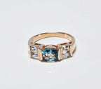 Handmade Aquamarine and Zircon Silver Ring, Aquamarin and Baquette Zircon Jewelry, Rose Silver Band Aquamarin and Zircon Ring,Gift for her