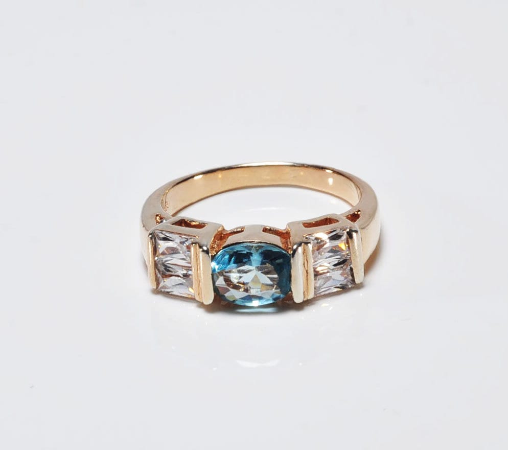 Handmade Aquamarine and Zircon Silver Ring, Aquamarin and Baquette Zircon Jewelry, Rose Silver Band Aquamarin and Zircon Ring,Gift for her