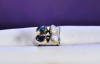 Handmade Genuine Natural Aquamarinee Amethyst Pearl Silver Gemstone Ring,Round Cut Jewelry Ring,Handcrafted,Artist Design