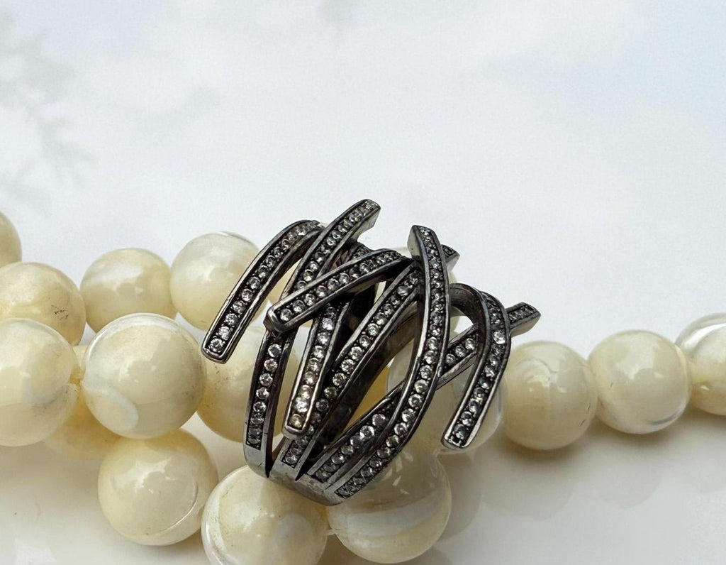 Handmade Zircon Black Silver Ring, Handcrafted Zircon Jewelry,Wedding Ring Gift, Black Silver Zircon Ring