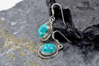 Handmade Turquoise Earrings in Sterling Silver, Oval Gemstone Dangle Jewelry