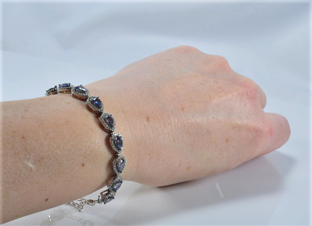 Handmade Genuine Mystic Topaz and Zircon Gemstone Silver Bracelet, Mystic Topaz and Zircon Bracelet Jewelry,Wedding Gift, Anniversary Gift