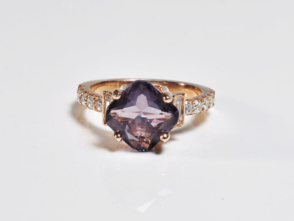 Handmade Genuine Natural Amethyst Silver Ring,Amethyst Jewelry,Amethyst Rose Silver Band Ring,Gift for Her