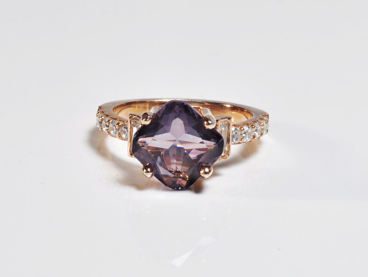Handmade Genuine Natural Amethyst Silver Ring,Amethyst Jewelry,Amethyst Rose Silver Band Ring,Gift for Her