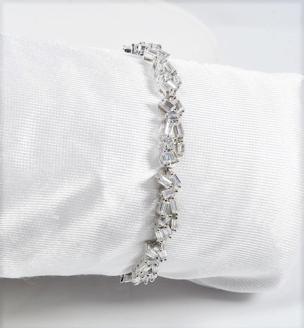 Handmade Genuine Baguette Zircon Gemstone Silver Bracelet, Zircon Bracelet Jewelry,Handcrafted, Gift For Her, Wedding Gift