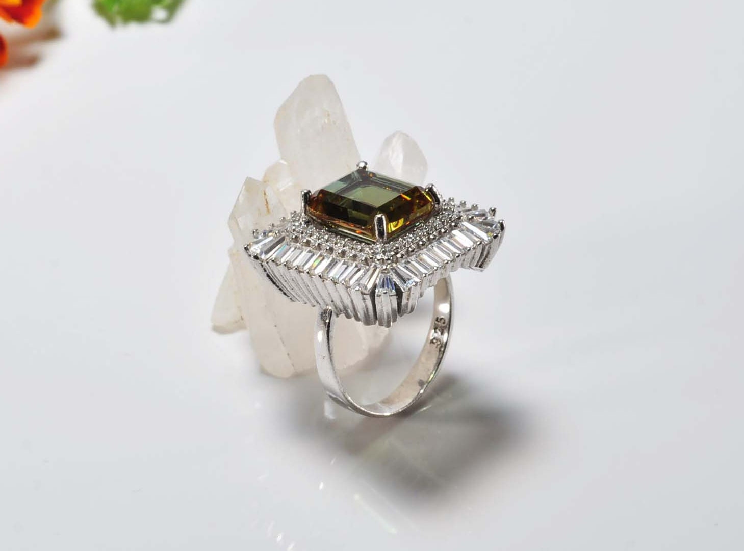 Handmade Sultanite and Baquette Zircon Silver Color Changing Ring, Wedding Ring Gift