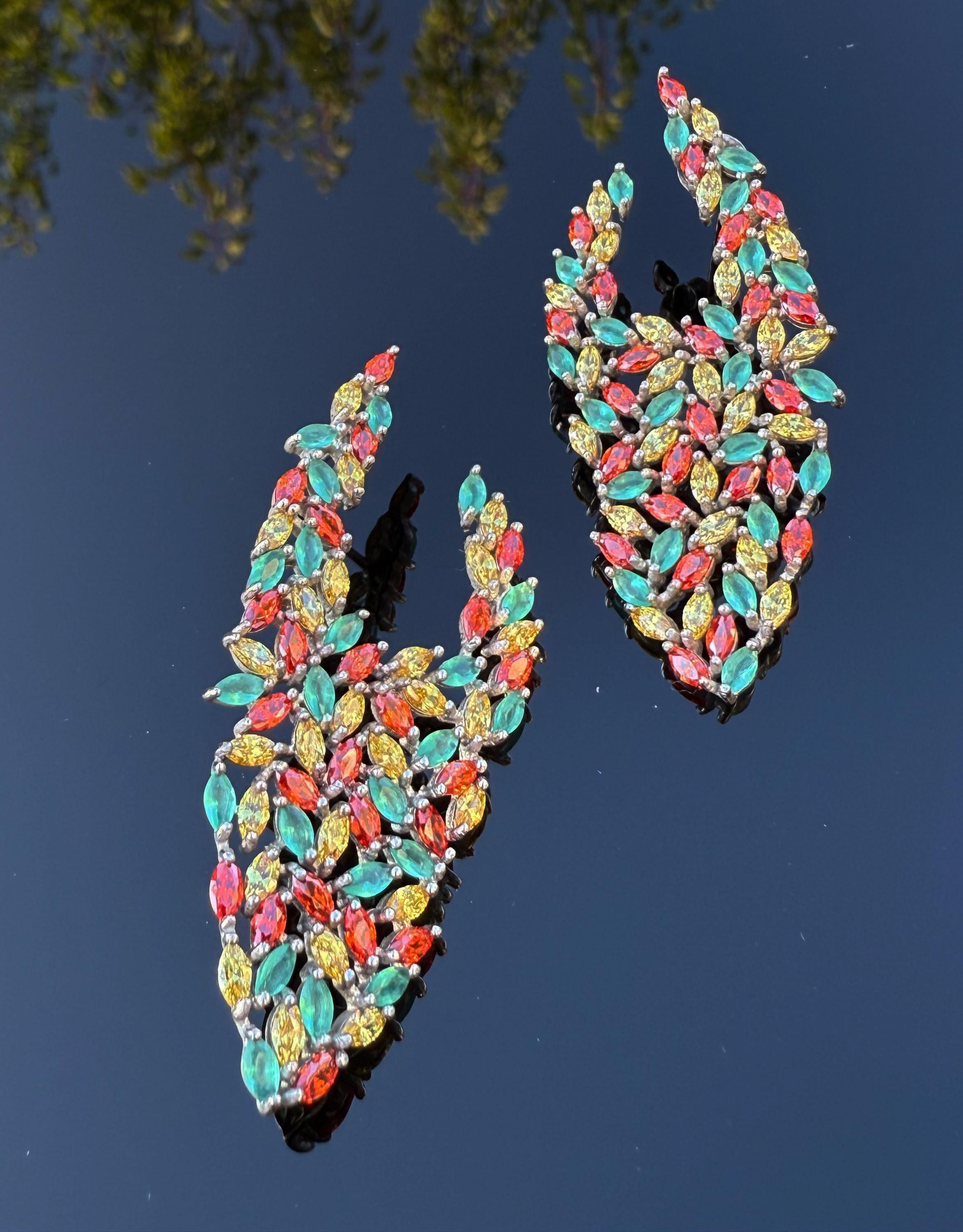 Handmade Sterling Silver Rainbow Zircon Earrings: Colorful Gemstone Jewelry