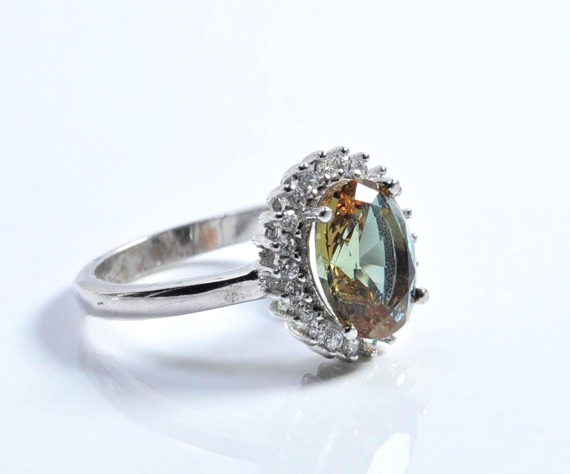 Handmade Sultanite and Zircon Ring in Sterling Silver, Elegant Color‑Changing Gemstone Jewelry