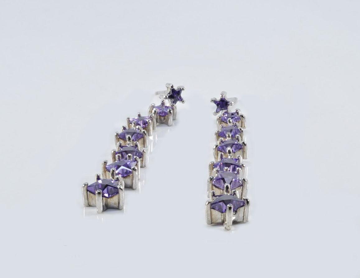 Handmade Amethyst Star Silver Earrings: February Birthstone Jewelry