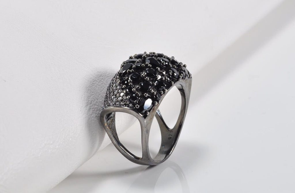 Handmade Zircon and Onyx Silver Ring, Handcrafted Zircon and Onyx Jewelry,Wedding Ring Gift, Black Silver Zircon and Onyx Ring,Gift for her