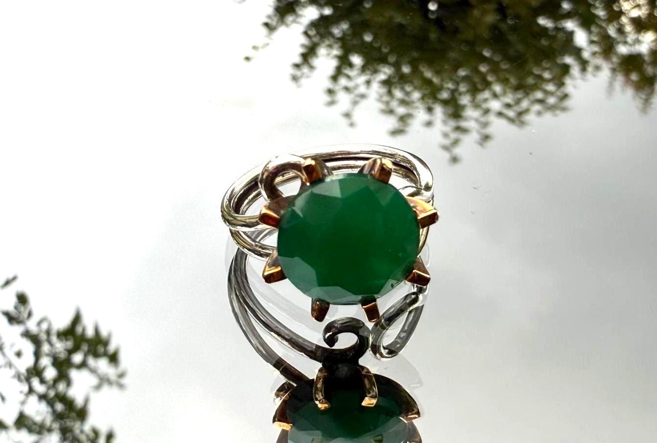 Handmade Green Agate Ring: 925 Sterling Silver, Harmony Jewelry