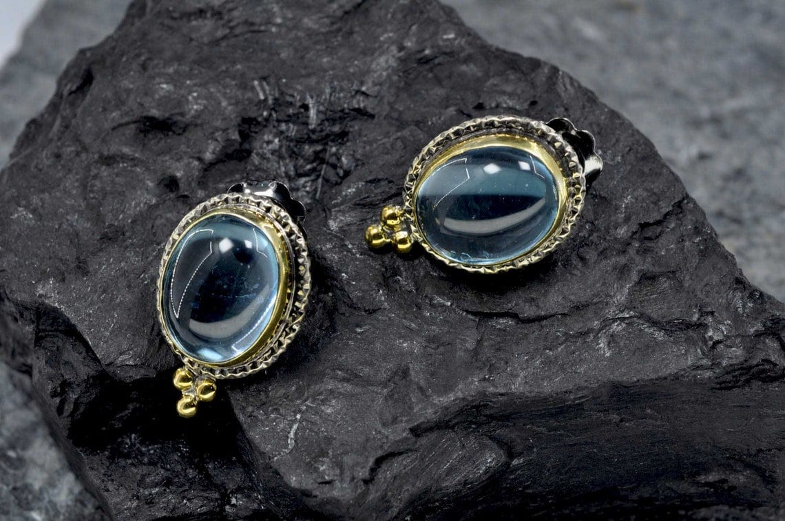 Handmade Aquamarine Silver Earring,Aquamarine Gemstone Earring,Oval Cut Earring,Gift for her