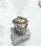 Handmade 925 Sterling Silver Cushion-Cut Citrine & Zircon Ring, Handcrafted Citrine Jewelry,Gift for her