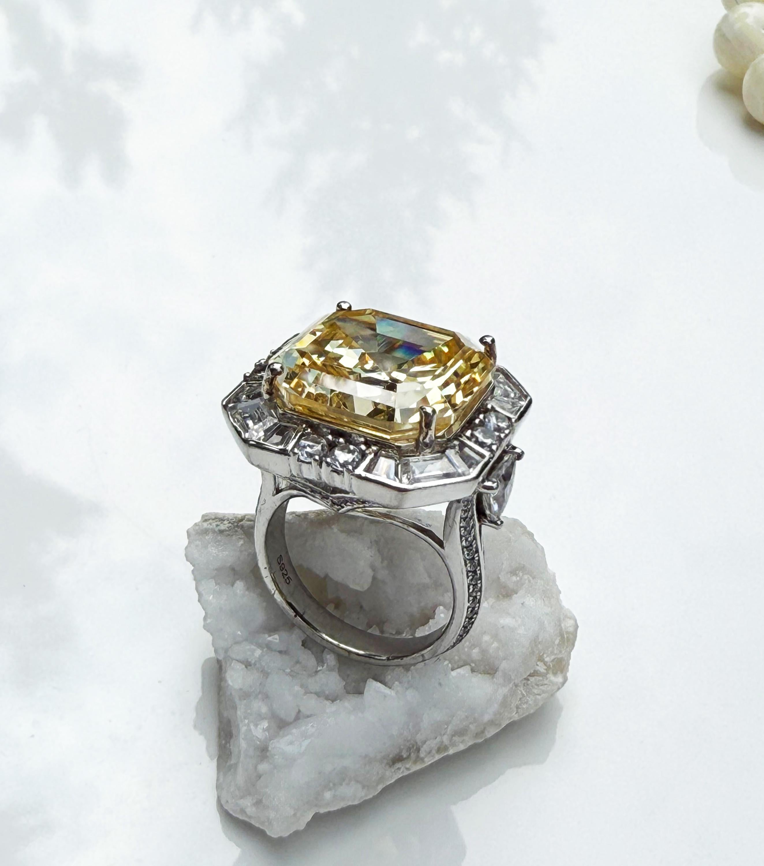 Handmade 925 Sterling Silver Cushion-Cut Citrine & Zircon Ring, Handcrafted Citrine Jewelry,Gift for her