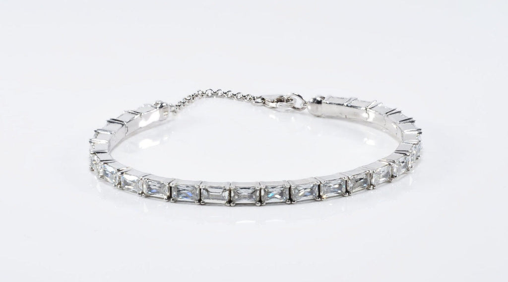 Handmade Baguette Zircon 925 Sterling Silver Bracelet, Wedding Jewelry