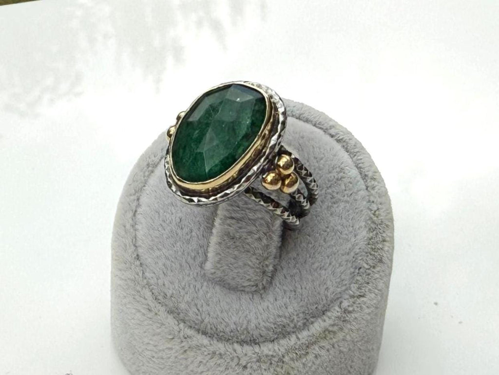 Handmade Genuine Emerald 925 Sterling Silver Ring, Handcrafted Emerald Ring Jewelry,Wedding Ring Gift, Anniversary Gift,Gift for Her