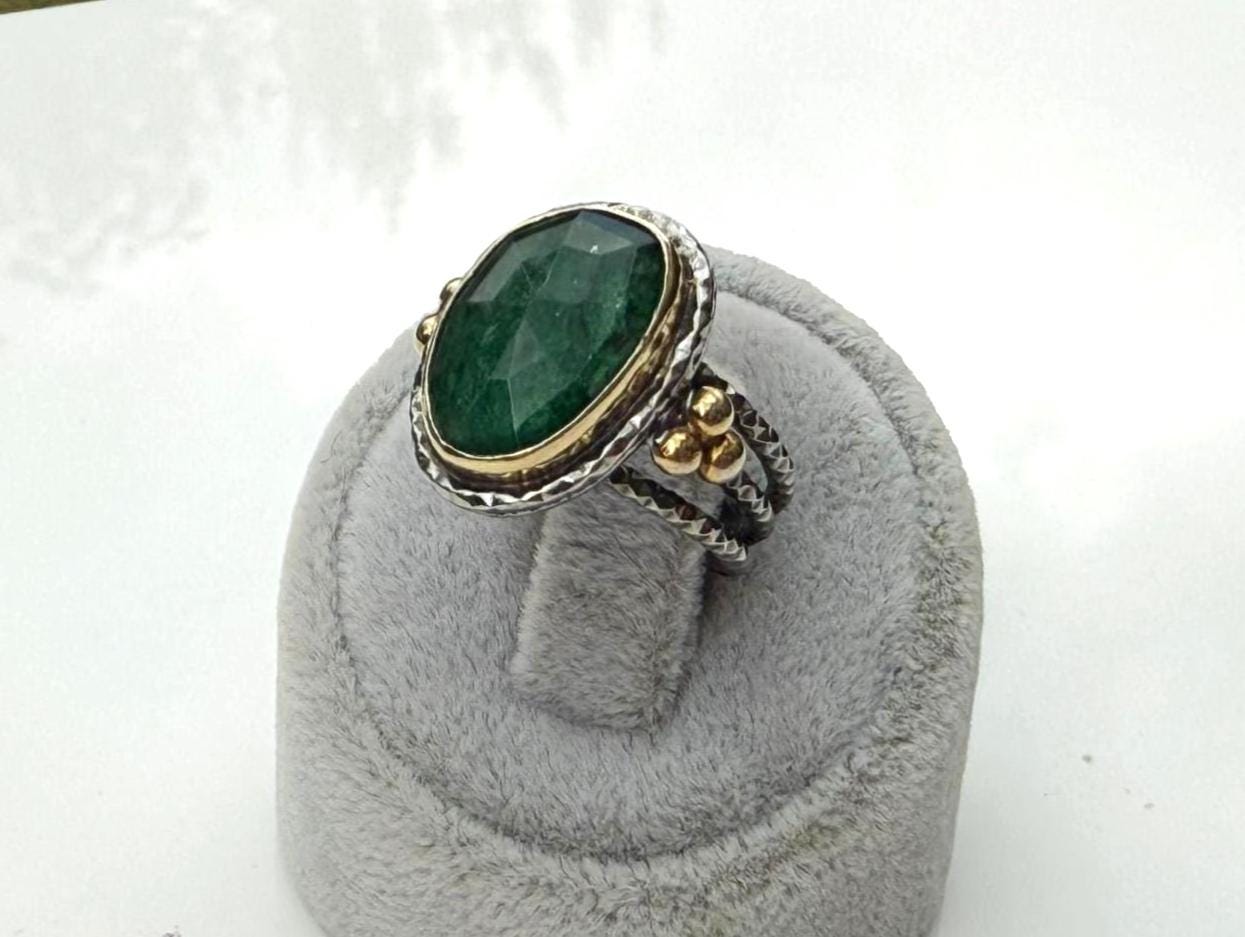 Handmade Genuine Emerald 925 Sterling Silver Ring, Handcrafted Emerald Ring Jewelry,Wedding Ring Gift, Anniversary Gift,Gift for Her