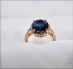 Handmade Sapphire and Zircon Silver Ring, Handcrafted Sapphire and Zircon Jewelry, Rose Silver Band Sapphire and Zircon Ring,Gift for her