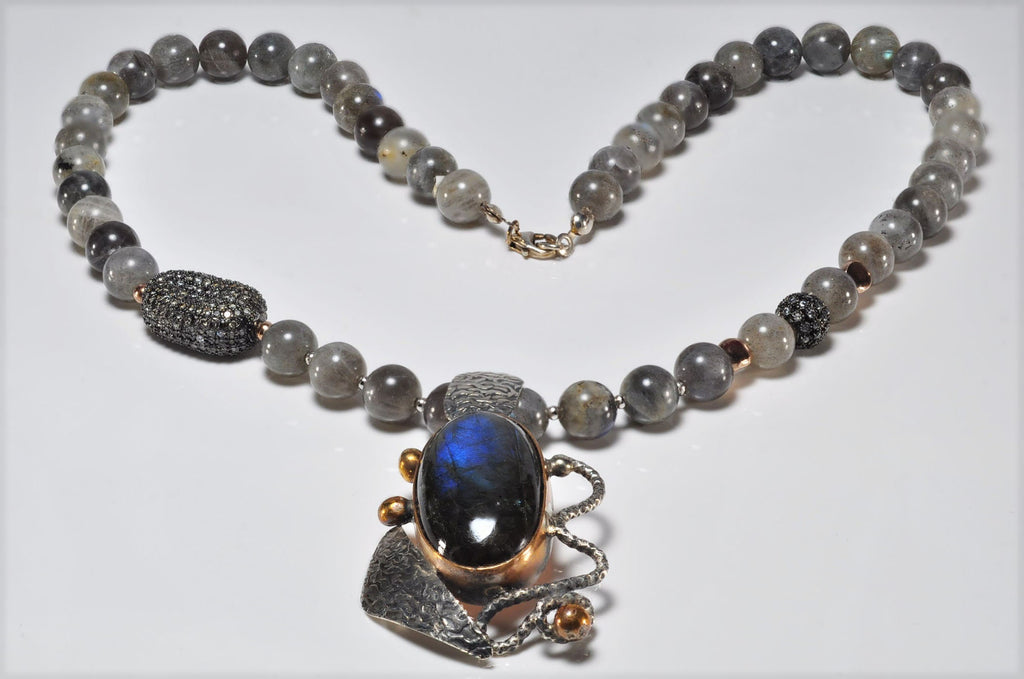 Handmade Sterling Silver Necklace, Labradorite Zircon Gemstone Jewelry