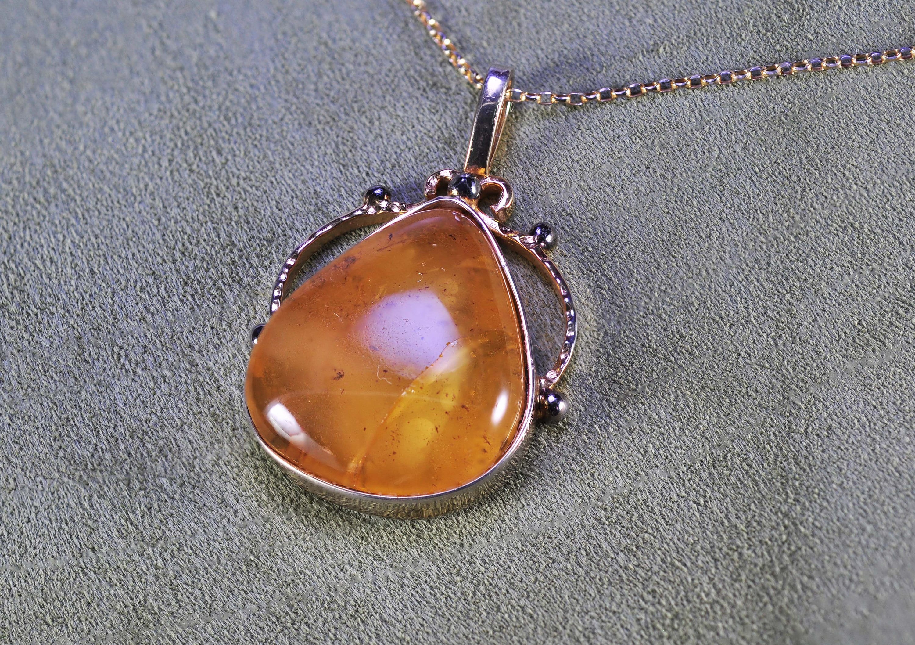 Handmade Amber Silver Necklace,925 Sterling Silver Genuine Authentic Necklace, Amber Gemstone Jewelry Gift for Her