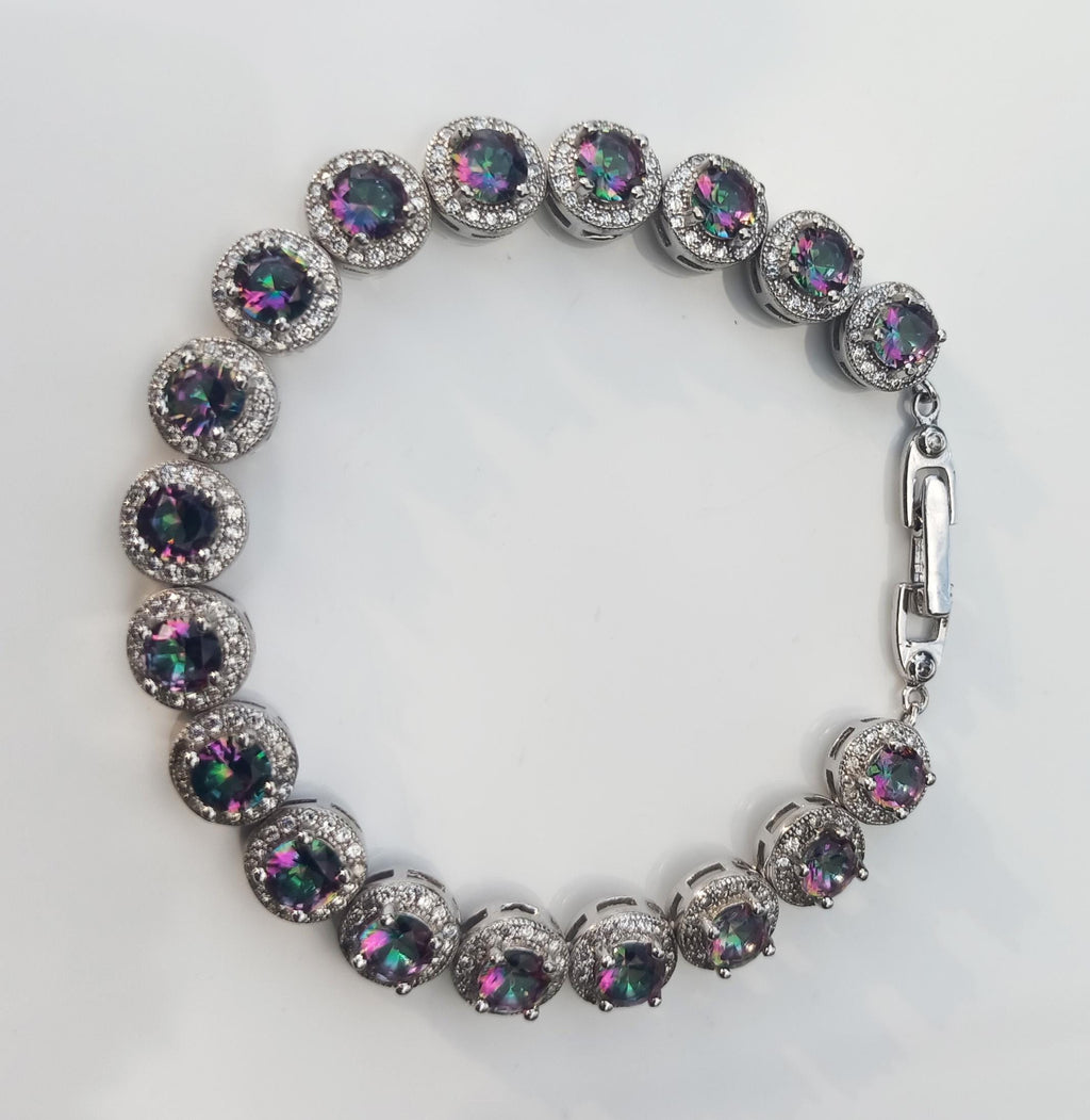 Handmade Genuine Mystic Topaz and Zircon Gemstone Silver Bracelet, Mystic Topaz and Zircon Bracelet Jewelry,Wedding Gift, Anniversary Gift