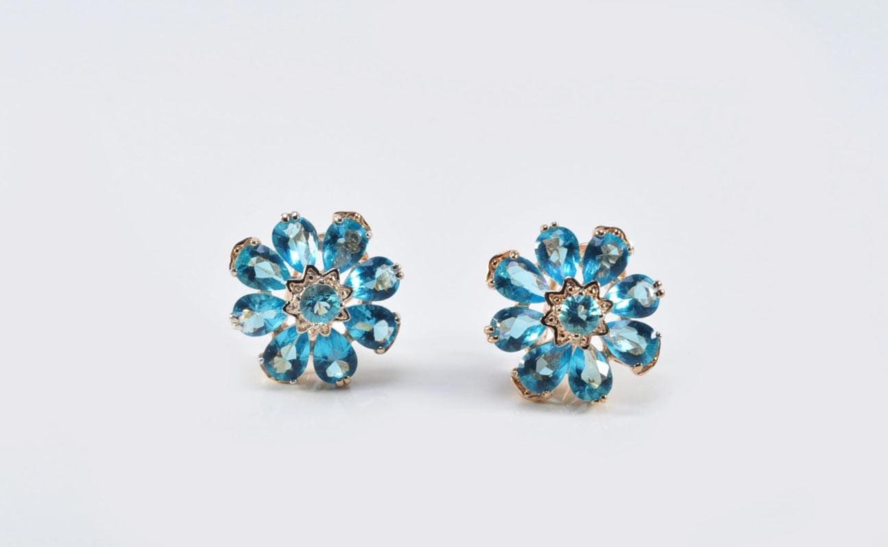 Handmade Aquamarine Flower Earrings: Rose Silver Jewelry Gift