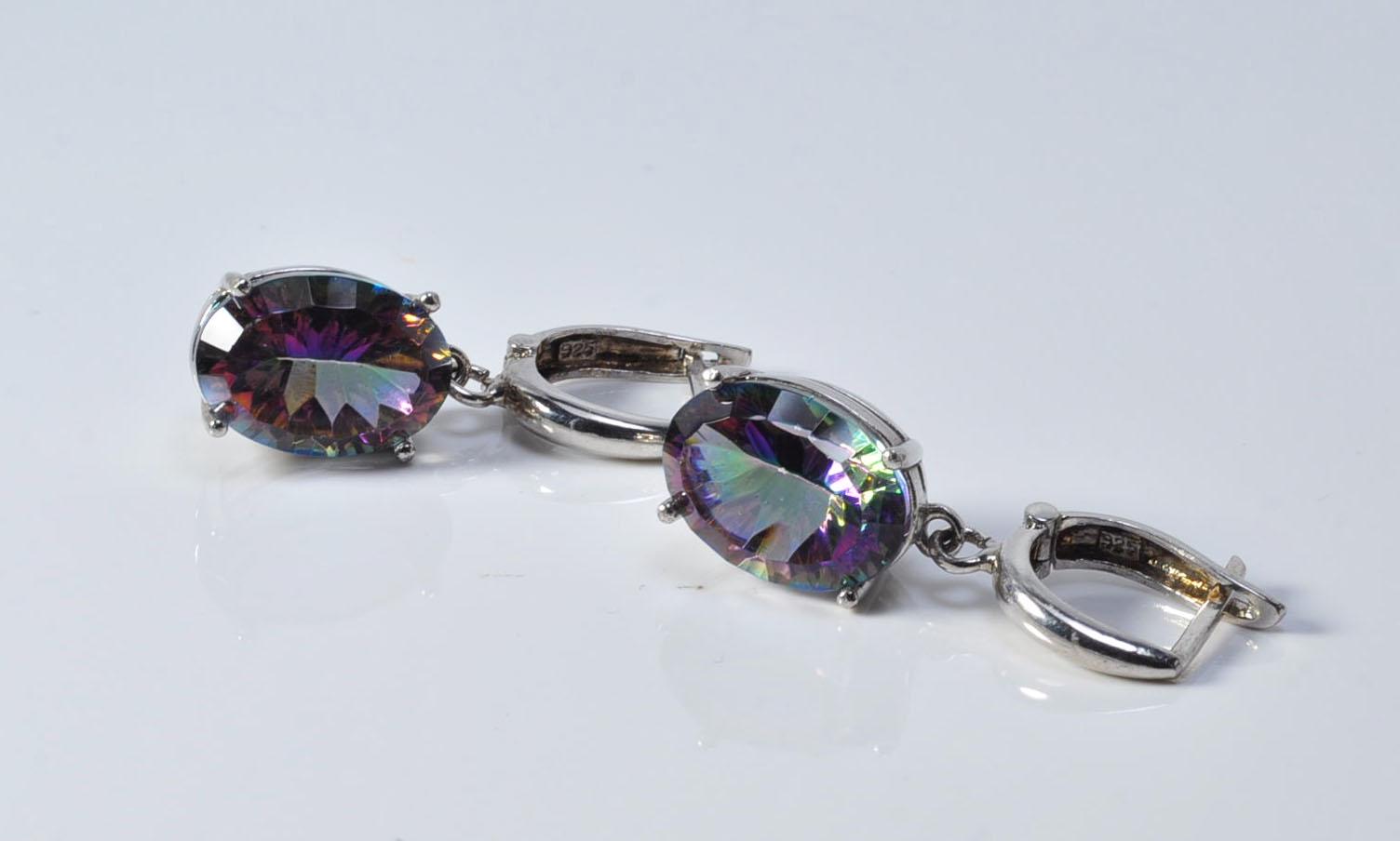 Handmade Genuine Natural Mystic Topaz Silver Earring,Mystic Topaz Earring Jewelry,Handcrafted Earring Gift for Her