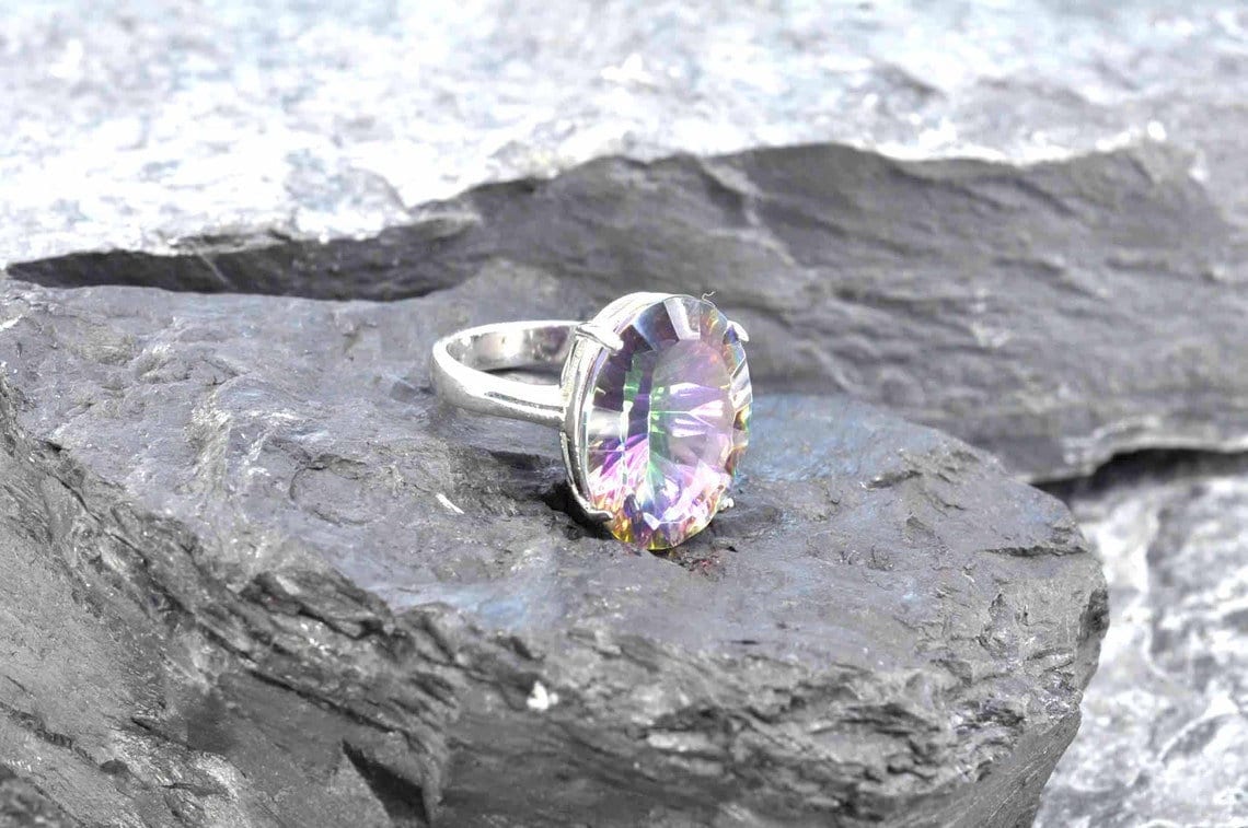 Handmade Genuine Mystic Topaz Silver Ring,Mystic Topaz Jewelry,Mystic Topaz Gemstone Ring,Crystal Cut Ring,Handcrafted,Artist Design