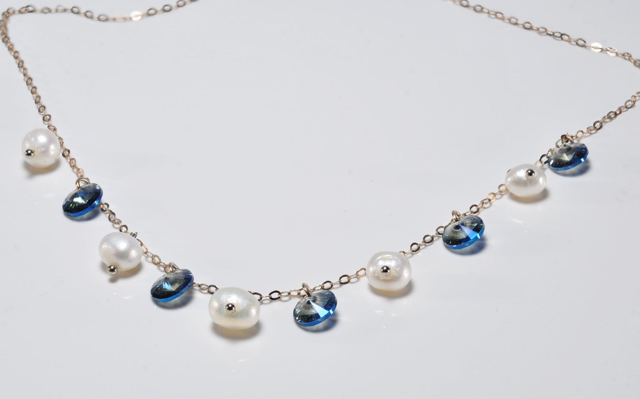Handmade Aquamarine and Pearl Silver Necklace,925 Silver Genuine Authentic Necklace,Aquamarine and Pearl Gemstone Jewelry Gift for Her