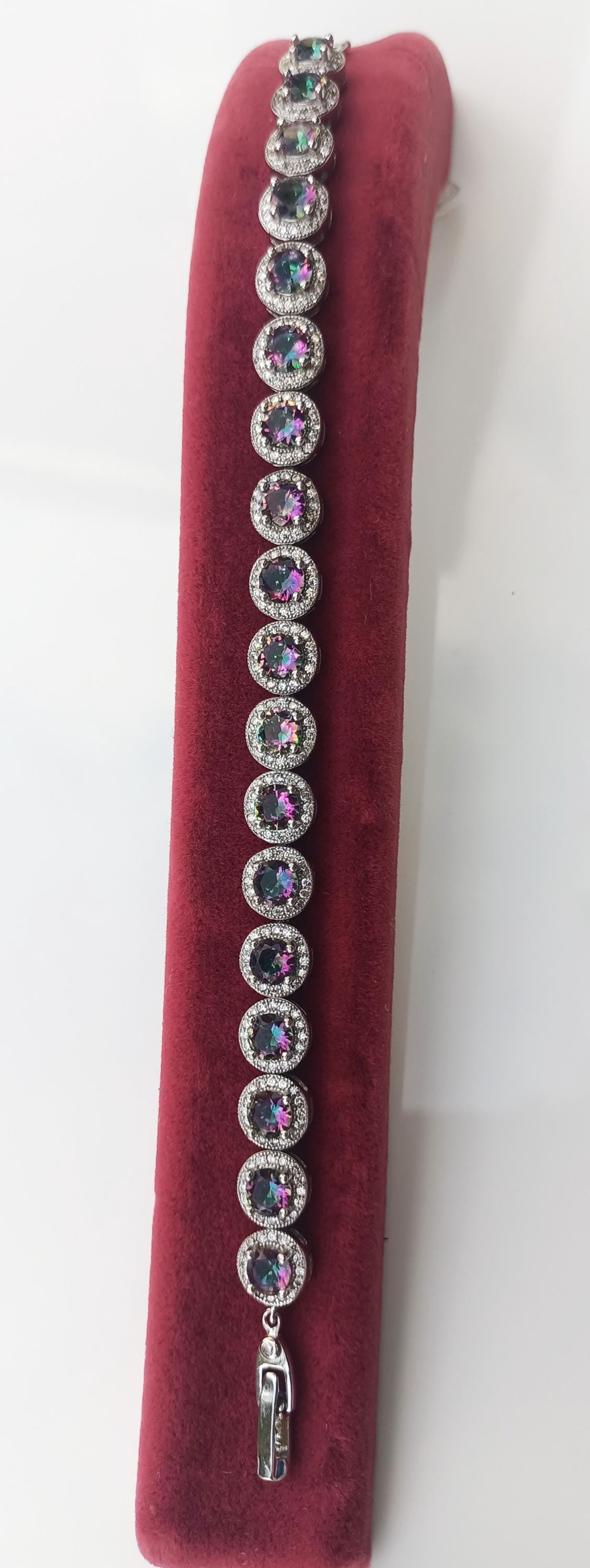 Handmade Genuine Mystic Topaz and Zircon Gemstone Silver Bracelet, Mystic Topaz and Zircon Bracelet Jewelry,Wedding Gift, Anniversary Gift