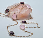 Handmade Amethyst and Rose Quartz Silver Necklace,925 Sterling Silver Authentic Necklace, Amethyst and Rose Quartz Gemstone Jewelry